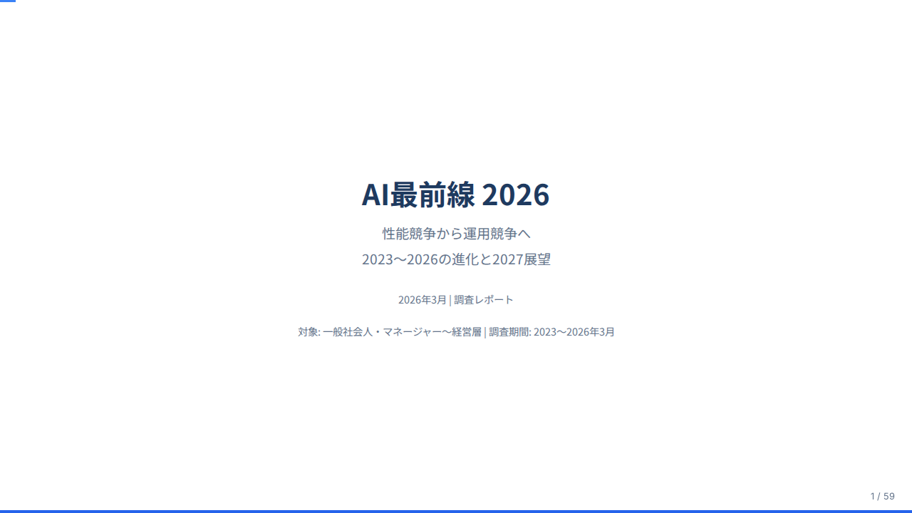 AI最前線 2026 — 性能競争から運用競争へ